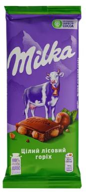 Шоколад молочний Milka з цілим лісовим горіхом 90 г
